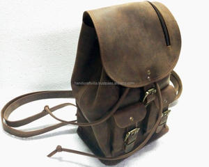 Rustic Leather Small <b>Backpack</b> Custom Designer Vintage Buffalo Genuine Leather <b>Backpack</b> Canvas Cotton Lining Shoulder - Product Image 5