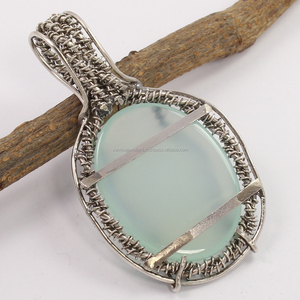 Pendentif cabochon ovale à la mode en argent sterling 925 pendentif en pierre précieuse Aqua calcédoine naturelle fait magnifiquement pour elle - Product Image 2