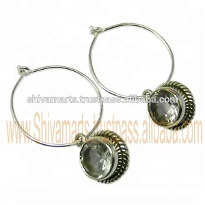 ต่างหูแบบห่วง925สีเงินสเตอร์ลิงดีไซน์ใหม่ห่วงคริสตัลประกายชุบโรเดียมและชุบทอง - Product Image 1