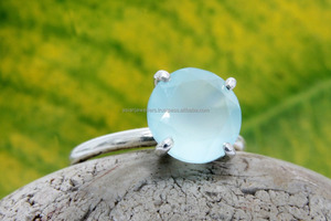 แหวนพลอยคาลซิโดนีสีทอง Vermeil เงินสเตอร์ลิงสำหรับงานแต่งงานงานหมั้นหรือของขวัญงานเลี้ยง - Product Image 2