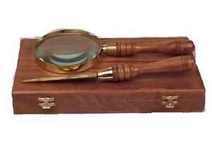 Wooden Handle Magnifying <b>Glass</b> and Paper Knife in a Wooden Box <b>Men</b> Gift Book Newspaper Magnifier - Product Image 1