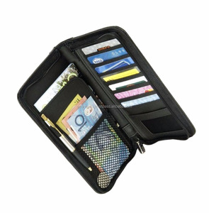 Organisateur de voyage en cuir noir rouge ou orange Portefeuille pour passeport zippé - Product Image 1