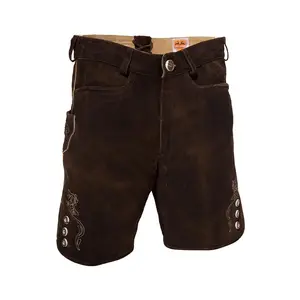 Lederhosen unisexe confortable en daim brillant, coupe ajustée, style Trachten, pantalon en cuir allemand avec broderie ISONZ - Product Image 1
