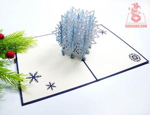 Bán Buôn 3D Laser Cắt Bông Tuyết Pop up Thẻ Màu Xanh Bìa Giáng Sinh Thiệp Chúc Mừng Thẻ Handmade Giấy Thủ Công Mỹ Nghệ Cho Món Quà Cho - Product Image 4
