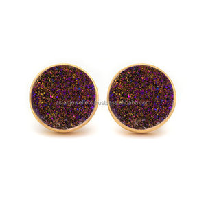 Multi Color Druzy gemstone 925 <b>sterling</b> <b>silver</b> gold vermeil <b>stud</b> <b>earrings</b> - Product Image 1