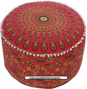 Housse de siège ottoman Pouf fait à la main 22 pouces en coton doux repose-pieds avec paon Mandala plusieurs couleurs par des expéditeurs indiens - Product Image 3
