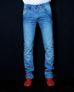 Pantalon en jean coupe ajustée de haute qualité pour hommes, logo personnalisé, tenue décontracté, taille moyenne, délavé coloré, imperméable, style crayon, léger - Product Image 3