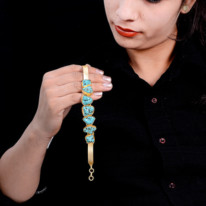 Gold-Plated Bohemian Designer Anniversary <b>Cuff</b> <b>Bracelets</b> Trendy Religious Geometric Pattern Turquoise Gemstone <b>Fashionable</b> - Product Image 2