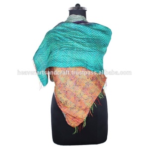 Kantha Work <b>Silk</b> Handmade Vintage Style Scarf SC1213 Girls Scarf Stole <b>Hijab</b> Vintage Kantha Hand Stitched Cotton Allover Scarf - Product Image 2