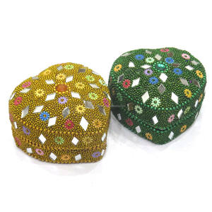 Juego de almacenamiento de joyas de Jaipuri de Corazón Dorado, collar de purpurina Lac con cuentas de terciopelo decorativo multifuncional, baratijas, almacenamiento ovalado - Product Image 3