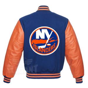 Chaqueta Universitaria Personalizada con Letras Azules, Blancas y Rojas, Chaqueta Universitaria de Béisbol de Lana con Mangas de Cuero - Product Image 5