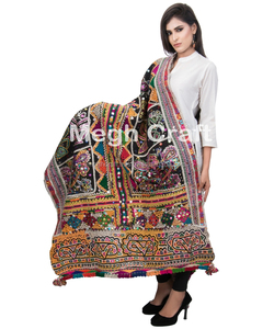 MEGH CRAFT Antique Rabari Mirror Work Kutch <b>Shawl</b>-Hand <b>Embroidered</b> Woolen Throw Indian <b>Shawl</b> - Product Image 2