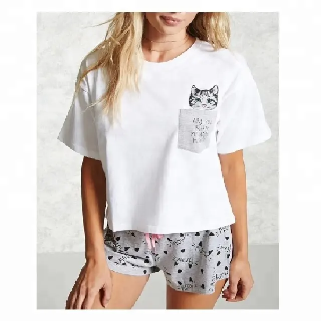 Senhoras t shirt e calções pj definir manga curta conjunto de pijama de verão conjunto mulheres pijama loungewear roupa casual wear 100% algodão
