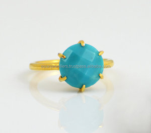 Anillo de piedras preciosas turquesas Plata de Ley 925 Chapado en oro Apilable hecho a mano Bodas Compromisos Regalos Fiestas Aniversarios - Product Image 1