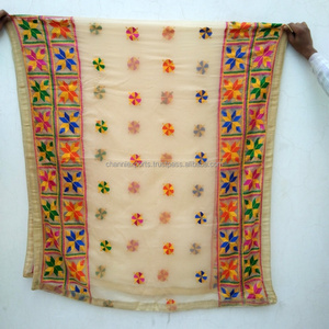 Hermoso Dupatta Phulkari Bordado a Mano para Mujer, Ropa, Bufanda Informal de Georgette con Bordado de Flores Coloridas - Product Image 1