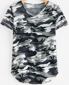 Camiseta de hombre con estampado de camuflaje de último diseño de exportación directa de fábrica con cuello en V y manga larga y bolsillo al por mayor de talla grande - Product Image 4