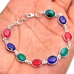 Bracelet à chaînes en saphir bleu émeraude, vente en gros, bijoux en ligne - Product Image 2