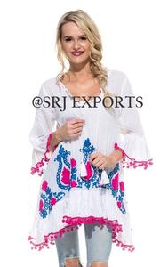 Xperia brodé à fleurs pour femmes, la plus populaire, luxe, mode, broderie flatteuse, manches Belle, ourlet Pom, col serré, chemisier - Product Image 3