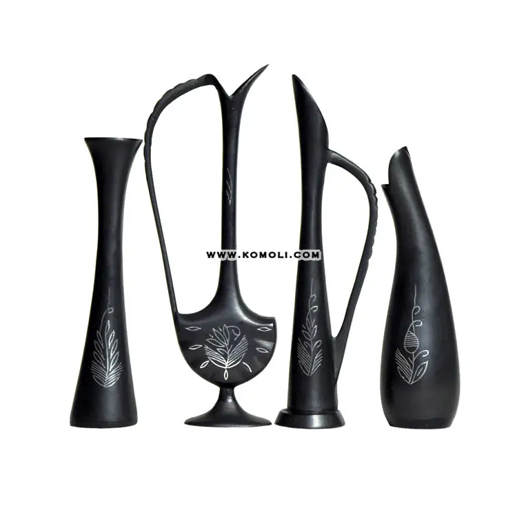 Vases de fleurs en alliage de Zinc et métal, gravés en argent massif, décoratifs, noirs