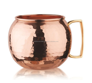 450 ML Hammered <b>Barrel</b> Copper Moscow Mule Mugs With Brass Handle With Customized Packaging Set of 2 Mugs - Product Image 3