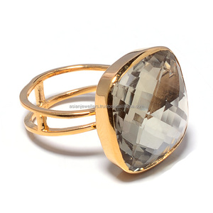 Bague Cocktail en argent sterling avec pierre précieuse et améthyste verte en or Vermeil - Product Image 1