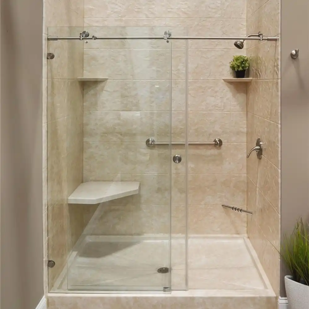 Gran oferta, puerta de ducha corredera de cristal plano transparente con borde pulido