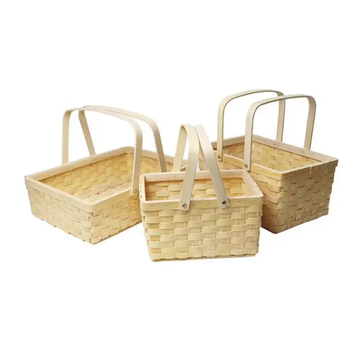 Factory wholesale wooden storage basket cheap handmade fruit wood wooden basket