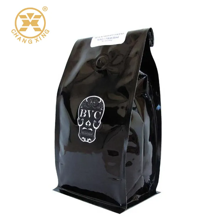 พิมพ์สีดำซิปล็อคถุงกาแฟที่มีด้านล่างแบนแช่แข็งยืนขึ้นถุงกาแฟที่มีวาล์วโลโก้ที่กำหนดเอง