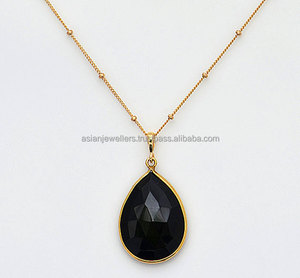 925สเตอร์ลิงเงินสีดำนิลอัญมณีชุบทองจี้สร้อยคอ - Product Image 1