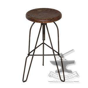 Tabouret de Bar Industriel Vintage en Fer Polyvalent Traditionnel en Bois Brûlé pour École Hôtel Salle à Manger Salon Chambre Atelier Salle de Bain - Product Image 6