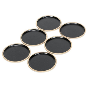Juego de 6 posavasos redondos de lujo Diseño americano Almohadillas esmaltadas negras chapadas en oro de metal ecológicas personalizadas para uso en la Mesa - Product Image 1