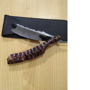 Nuevo 2019 de acero de damasco afeitar salón peluquero hombres cortan la garganta hueso manijas de madera - Product Image 1