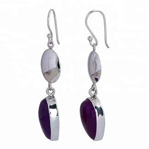 Gorgeous purple Lace agate Gemstone 925 Sterling <b>Silver</b> Disc <b>Dangle</b> <b>Earrings</b> <b>Silver</b> Plated Bezel Setting Fashionable <b>Earring</b>. - Product Image 2