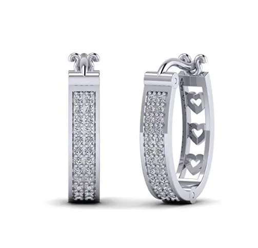 0.45TCW Pendiente de aro de Diamante Real exclusivo de corte redondo Pendiente de diseño moderno de oro blanco de 14 quilates