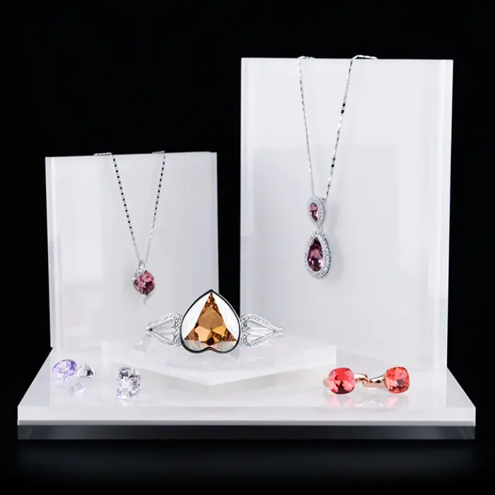 White Luxury Acrylic Jewelry Display Stand Set for Ring Earring Necklace Bracelet Exhibitor Holder Jewelry