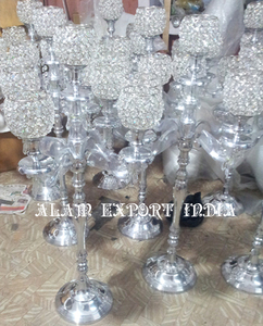 Latest Design <b>Top</b> Creative Alam Export India Handmade Metal Aluminum Candelabra 5 Arms <b>Crystal</b> Bowl Wedding Use Tabletop - Product Image 4