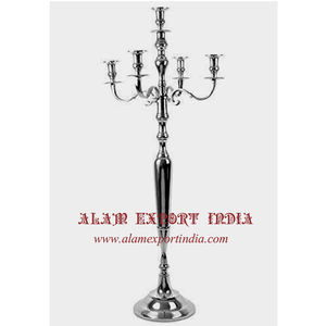 Candelabro de plata hecho a mano en India con 5 pequeños brazos metálicos, con forma novedosa de aluminio dorado, decorativo para 5 velas, ideal para bodas. - Product Image 6