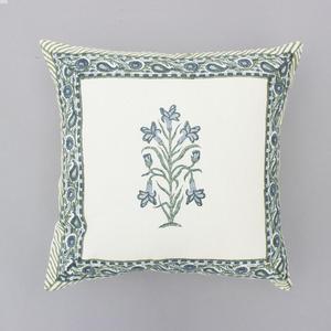 Floral Hand Block Print Cotton Linen Decorative Boho <b>40</b> <b>X</b> 40CM Square <b>Cushion</b> <b>Cover</b> - Product Image 1