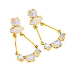 Rainbow moonstone Gemstone 925 <b>sterling</b> <b>silver</b> gold plated <b>stud</b> <b>earrings</b> Prong Setting Trendy Fashionable <b>Earring</b> For Women Girl - Product Image 1