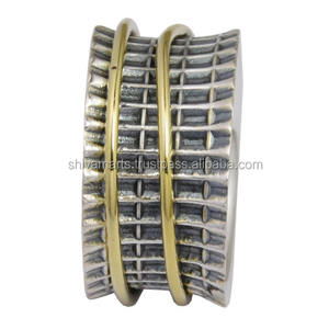 Belle bague Spinner indienne en argent faite à la main avec de véritables bagues d'éternité en pierre précieuse de Lapis Lazuli Vermeil pour mariage de méditation - Product Image 2