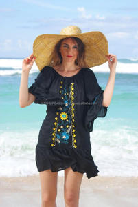 Robe courte de plage pour femmes, tendance, ample, à volants, sexy, d'été, bohème, brodée, à volants, poncho - Product Image 2