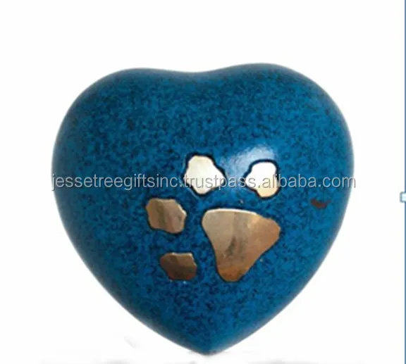 Metal Heart Shape Keepsake Urn For Pet Ash With Paw Print Blur Texture Finishing Unique Design High Quality For Funeral Services