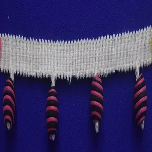 Chaîne décorative faite à la main, garniture à franges pom pom/oreiller en dentelle, fournisseur et fabrication en vrac par réfractex fabriqué en inde