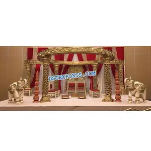 Materiais de decoração para casamento, fibra dourada preciosa, mandap, palco, casamento, mandap