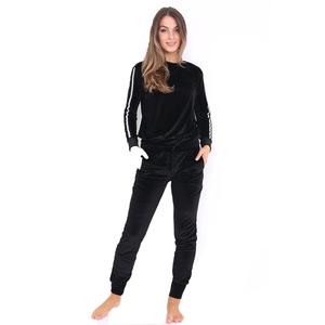 Chándal de terciopelo 100% poliéster para mujer, chándal de invierno para entrenamiento y trotar, Color negro - Product Image 1