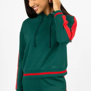 Wholesale Custom Logo Print Women's Hooded Sweatshirts and Ladies Red Crop top Hoodies for Girls Striped Winter Woman Hoody