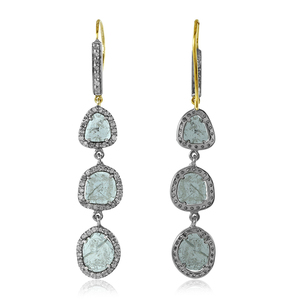 Pendientes Colgantes Victorianos de Plata 925 Oxidada con Diamantes Naturales Pavé y Diamantes Polki, Joyería Fina Hecha a Mano al por Mayor - Product Image 3