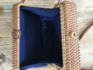 Bolso de hombro de mimbre Rectangular de una sola correa para mujer de estilo bohemio natural, lazo tejido de Vietnam, decoración con borlas, cierre de cremallera - Product Image 2