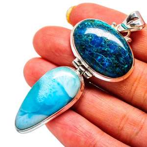 น่ารัก925เครื่องประดับเงินสเตอร์ลิง Shattuckite, Larimar จี้อัญมณีทำด้วยมือจี้ - Product Image 2