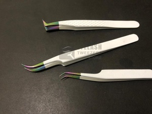 Pinzas de pestañas de acero sostenibles japonesas, arcoíris blanco, superventas, extensión de pestañas de volumen profesional al por mayor, Etiqueta Privada - Product Image 5